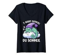 Femme T-Shirt Officiel du Sommeil Caméléon Pyjama Nuit Sieste T-Shirt avec Col en V