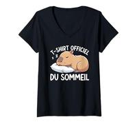 Femme T-Shirt Officiel du Sommeil Capybara Pyjama Nuit Dormeur T-Shirt avec Col en V