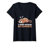 Femme T-Shirt Officiel du Sommeil Castor Paresseux Nuit Douce T-Shirt avec Col en V