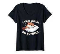 Femme T-Shirt Officiel du Sommeil Castor Sommeil Nuit Rigolo T-Shirt avec Col en V