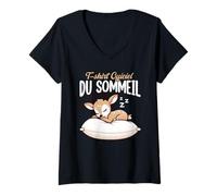 Femme T-Shirt Officiel du Sommeil Cerf Pyjama Nuit Paresse Humour T-Shirt avec Col en V