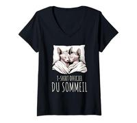 Femme T-Shirt Officiel du Sommeil Chat Sphynx Lève Tard T-Shirt avec Col en V
