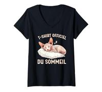 Femme T-Shirt Officiel du Sommeil Chat Sphynx Lève Tard T-Shirt avec Col en V