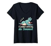 Femme T-Shirt Officiel du Sommeil Colibri Pyjama Nuit Humor T-Shirt avec Col en V