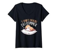 Femme T-Shirt Officiel du Sommeil Colibri Sieste Nuit Paresseux T-Shirt avec Col en V