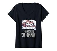 Femme T-Shirt Officiel du Sommeil Écureuil Lève Tard T-Shirt avec Col en V