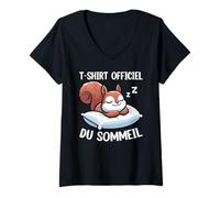 Femme T-Shirt Officiel du Sommeil Écureuil Nuit Confortable T-Shirt avec Col en V