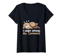 Femme T-Shirt Officiel du Sommeil Faucon Paresse Nuit Pyjama Tête T-Shirt avec Col en V