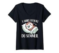 Femme T-Shirt Officiel du Sommeil Faucon Pyjama Nuit Paresse T-Shirt avec Col en V