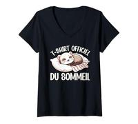 Femme T-Shirt Officiel du Sommeil Furet Nuit Drôle Paresse Pyjama T-Shirt avec Col en V
