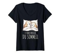 Femme T-Shirt Officiel du Sommeil Hibou Nuit Douce Endormie T-Shirt avec Col en V