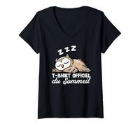 Femme T-Shirt Officiel du Sommeil Hibou Nuit Relaxante Endormie T-Shirt avec Col en V