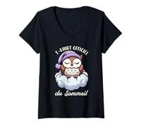 Femme T-Shirt Officiel du Sommeil Hibou Nuit Tranquille Rêveuse T-Shirt avec Col en V