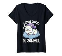 Femme T-Shirt Officiel du Sommeil Lama Nuit Tardive Sarcastique T-Shirt avec Col en V