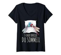 Femme T-Shirt Officiel du Sommeil Libellule Drôle Nuit Pyjama T-Shirt avec Col en V