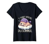 Femme T-Shirt Officiel du Sommeil Lion De Mer Nuit Rêveuse T-Shirt avec Col en V