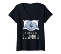 Femme T-Shirt Officiel du Sommeil Lion de Mer Sieste Sommeil T-Shirt avec Col en V