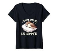 Femme T-Shirt Officiel du Sommeil Moineau Nuit Sarcasme T-Shirt avec Col en V