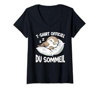 Femme T-Shirt Officiel du Sommeil Moineau Nuit Sarcastique T-Shirt avec Col en V