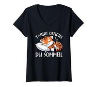 Femme T-Shirt Officiel du Sommeil Tigre Nuit Humour Officiel T-Shirt avec Col en V