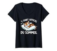 Femme T-Shirt Officiel du Sommeil Tigre Nuit Pyjama Officiel T-Shirt avec Col en V