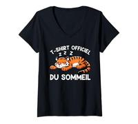 Femme T-Shirt Officiel du Sommeil Tigre Nuit Sieste Officielle T-Shirt avec Col en V