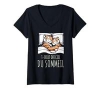Femme T-Shirt Officiel du Sommeil Tigre Sieste au Lit T-Shirt avec Col en V