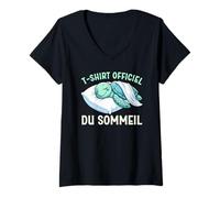Femme T-Shirt Officiel du Sommeil Tortue De Mer Nuit Sarcastique T-Shirt avec Col en V