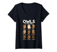 Femme T-Shirt Owls of The World Chouettes Espèces Design Animalier T-Shirt avec Col en V