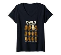Femme T-Shirt Owls of The World Chouettes Espèces Design Animalier T-Shirt avec Col en V