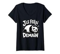 Femme T Shirt Panda Grognon Femme Fille Flemme J'le Ferai Demain T-Shirt avec Col en V
