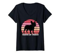 Femme T-Shirt « Pardon My French, Funny Frenchie, Funny French Bulldog » T-Shirt avec Col en V