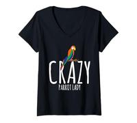 Femme T-Shirt Perroquet - Perroquet Dame Folle T-Shirt avec Col en V