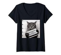 Femme T-shirt pour chat Prison Prisoner Bad Kitty Mugshot T-Shirt avec Col en V