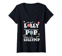 Femme T-shirt pour couple I'm Lolly He Is Pop Together We Are LollyPop T-Shirt avec Col en V