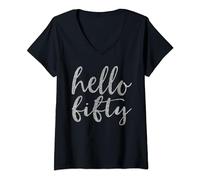 Femme T-shirt pour femme Hello Fifty 50th Birthday Squad 50 Year Old T-Shirt avec Col en V