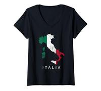 Femme T-Shirt pour Homme et Femme avec Carte du Drapeau de l'Italie T-Shirt avec Col en V