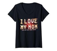 Femme T-Shirt pour Joueur de Jeux vidéo « I Love It When My Mom Lets Me Play » T-Shirt avec Col en V