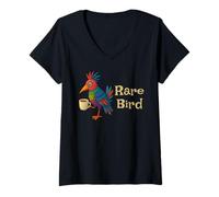 Femme T-Shirt pour Oiseaux rares, drôle et fantaisiste, Oiseau et café T-Shirt avec Col en V