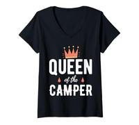 Femme T-shirt Queen Of The Camper pour femme - Cadeau de camping pour maman mignonne T-Shirt avec Col en V