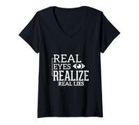 Femme T-Shirt Real Eyes Realize Real Lies - Génération TV T-Shirt avec Col en V