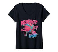 Femme T-Shirt Respect The Drip - Basketball Ice Cream Drip T-Shirt avec Col en V