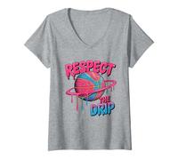 Femme T-Shirt Respect The Drip - Basketball Ice Cream Drip T-Shirt avec Col en V