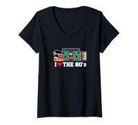 Femme T-shirt rétro « I Love The 80's » T-Shirt avec Col en V
