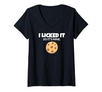 Femme T-Shirt Sarcastique Amusant avec Inscription « I Licked It So It's Mine » T-Shirt avec Col en V