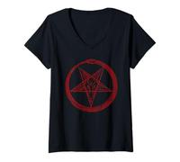 Femme T-Shirt Satanic Pentagram Ouroboros (666 Devil) T-Shirt avec Col en V