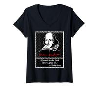 Femme T-shirt Shakespeare Si la musique est la nourriture de l'amour, 12e nuit T-Shirt avec Col en V