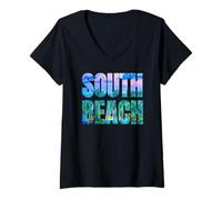 Femme T-Shirt South Beach x Miami, Floride T-Shirt avec Col en V