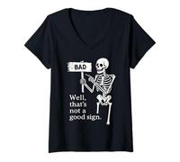 Femme T-Shirt Squelette Amusant pour Halloween avec Inscription « Well That's Not a Good » T-Shirt avec Col en V
