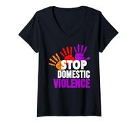 Femme T-Shirt Stop pour Violence Domestique - Conscience de la Violence Domestique T-Shirt avec Col en V